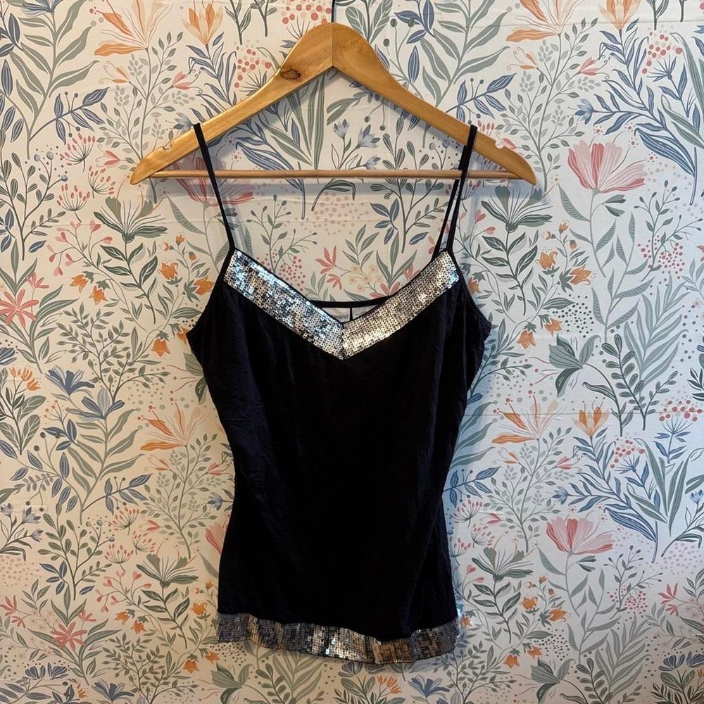 Vintage No Boundaries Y2K Black Sequin Cami Tank Top